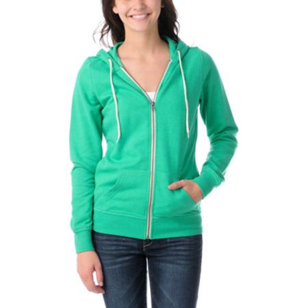 Zine Girls Deep Mint Green Zip Up Hoodie