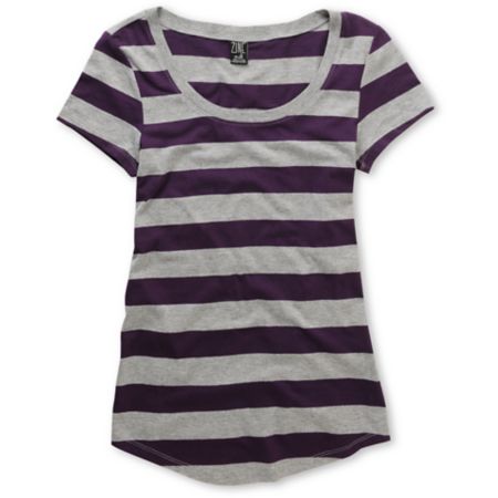 Zine Girls Purple & Grey Stripe Scoop Neck Tee Shirt