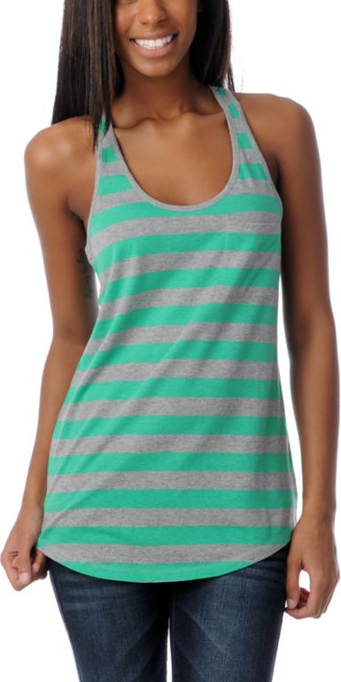 Zine Girls Green & Heather Grey Racerback Tank Top