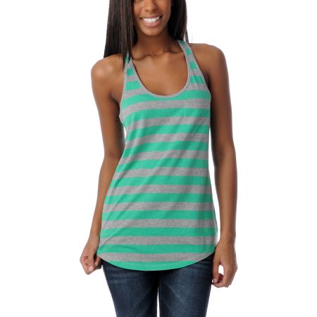 Zine Girls Green & Heather Grey Racerback Tank Top