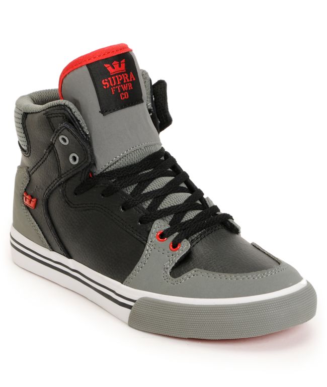 Supra Kids Vaider Red & Grey High Top Skate Shoes