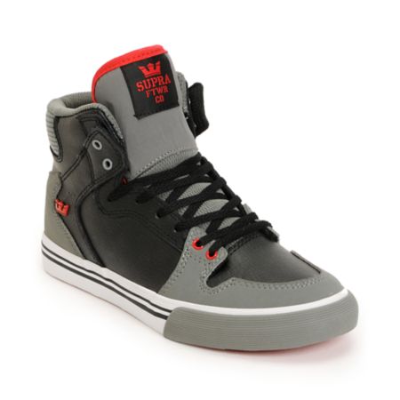 Supra Kids Vaider Red & Grey High Top Skate Shoes