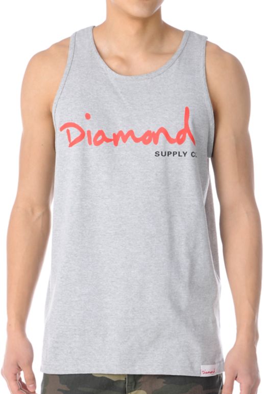 Diamond Supply OG Script Heather Grey & Red Tank Top