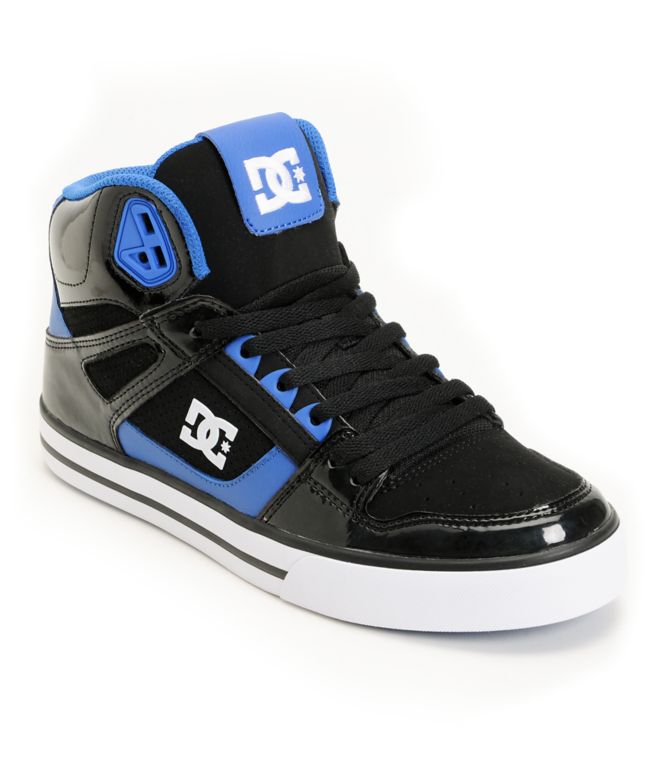 DC Spartan Hi Black Patent & Blue Leather Skate Shoe