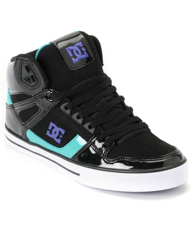 DC Spartan Hi Black, Teal & Purple Leather Skate Shoe