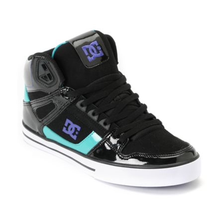 DC Spartan Hi Black, Teal & Purple Leather Skate Shoe
