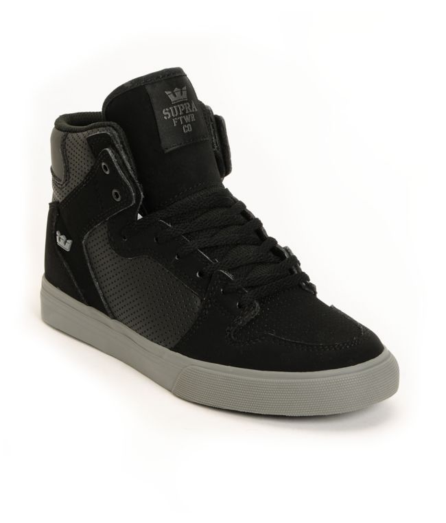 Supra Kids Vaider Black Perforated High Top Skate Shoes