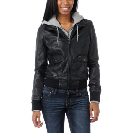 Obey Jealous Lover Girls Black & Grey Bomber Jacket