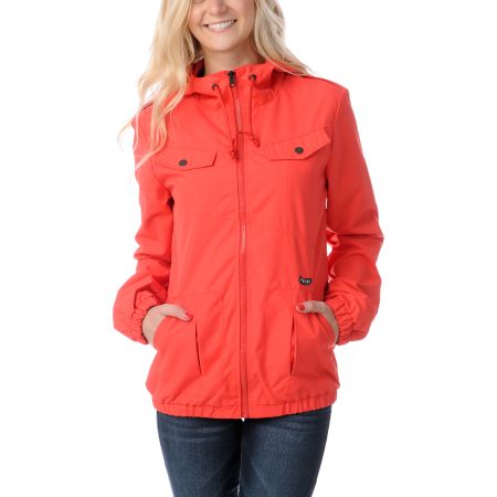 Volcom Girls Enemy Lines Fire Red Windbreaker Jacket