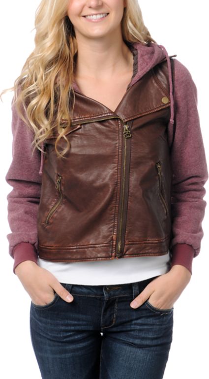 Stussy Faux Leatherette Rust & Brown Hoodie Jacket