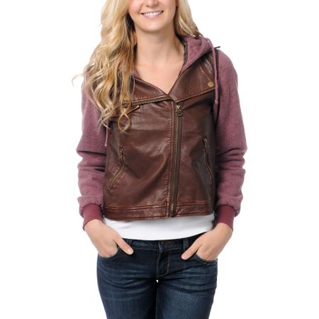 Stussy Faux Leatherette Rust & Brown Hoodie Jacket