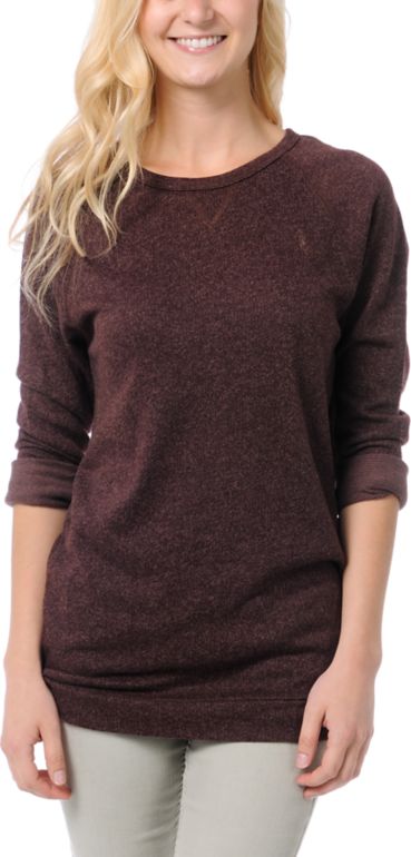 Obey Girls Echo Mountain Raisin Crew Neck Sweatshirt