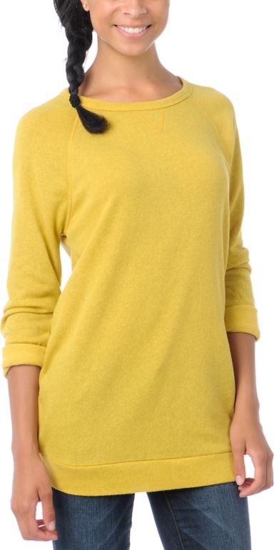 Obey Girls Echo Mountain Yellow Crew Neck Sweatshirt