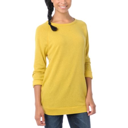 Obey Girls Echo Mountain Yellow Crew Neck Sweatshirt