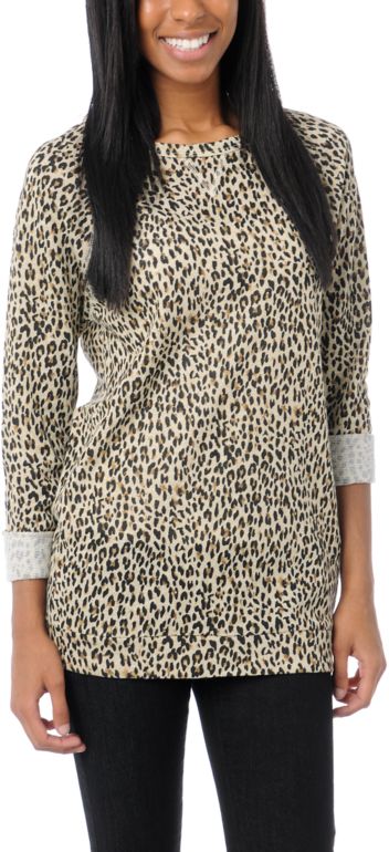 Obey Girls Echo Mountain Leopard Print Crew Neck Sweatshirt