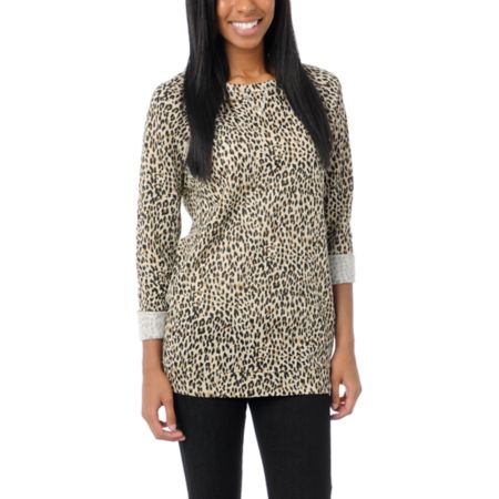 Obey Girls Echo Mountain Leopard Print Crew Neck Sweatshirt