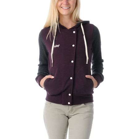Element Girls Sandbox Eggplant Hooded Varsity Jacket
