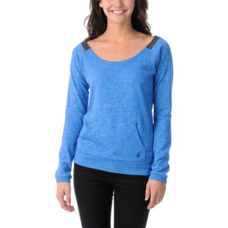 Volcom Girls Moclov Bold Blue Crew Neck Sweatshirt