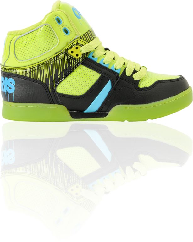 Osiris Kids NYC 83 Lime Drip, Black & Cyan Skate Shoe