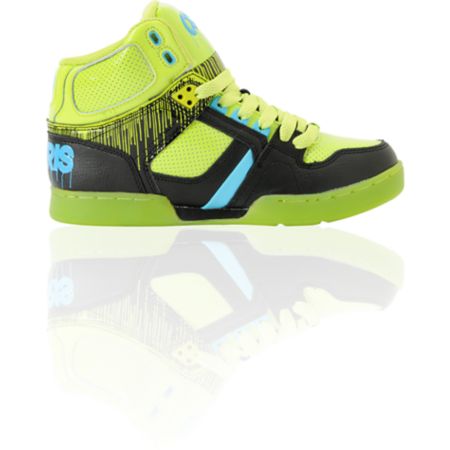 Osiris Kids NYC 83 Lime Drip, Black & Cyan Skate Shoe 