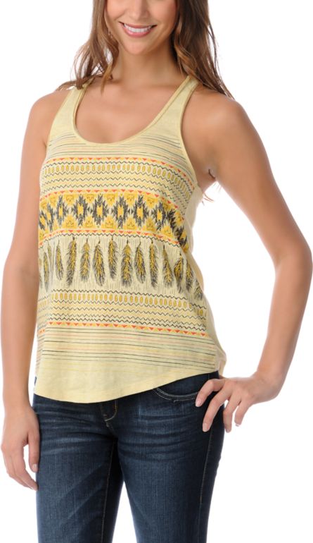 Empyre Girls Yellow Casey Native Feather Racerback Tank Top