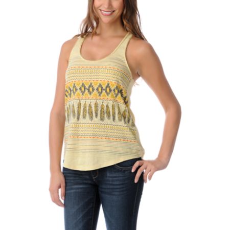 Empyre Girls Yellow Casey Native Feather Racerback Tank Top