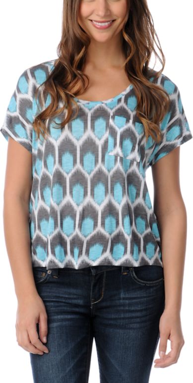 Empyre Girls Aqua & White Hatfield Honey Comb Print Tee Shirt