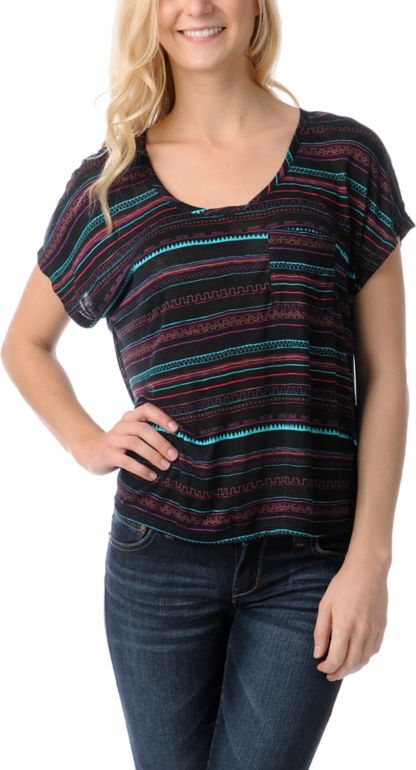 Empyre Girls Black Hatfield Tribal Print Tee Shirt