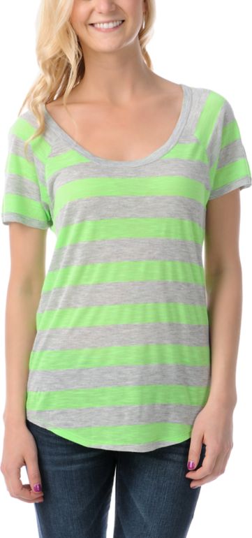 Ralik Wham! Neon Green Striped Tee Shirt