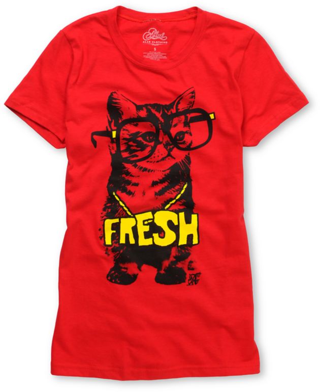 A-lab Girls Cat Glasses Red Tee Shirt