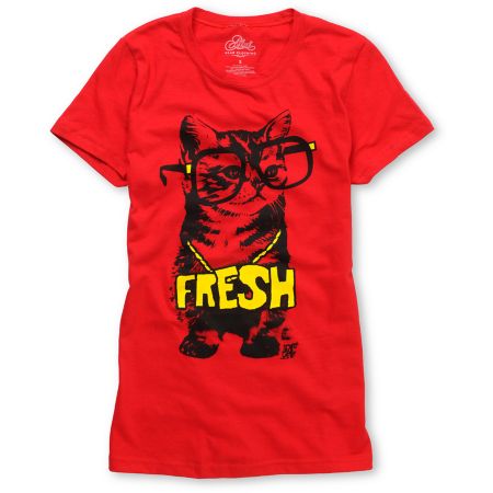 A-lab Girls Cat Glasses Red Tee Shirt