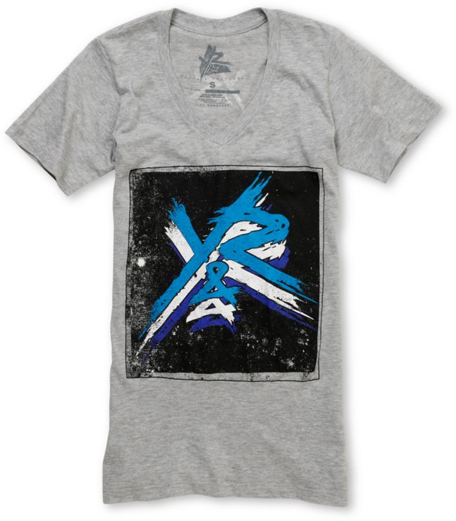 Young & Reckless Girls Square Heather Grey V-Neck Tee