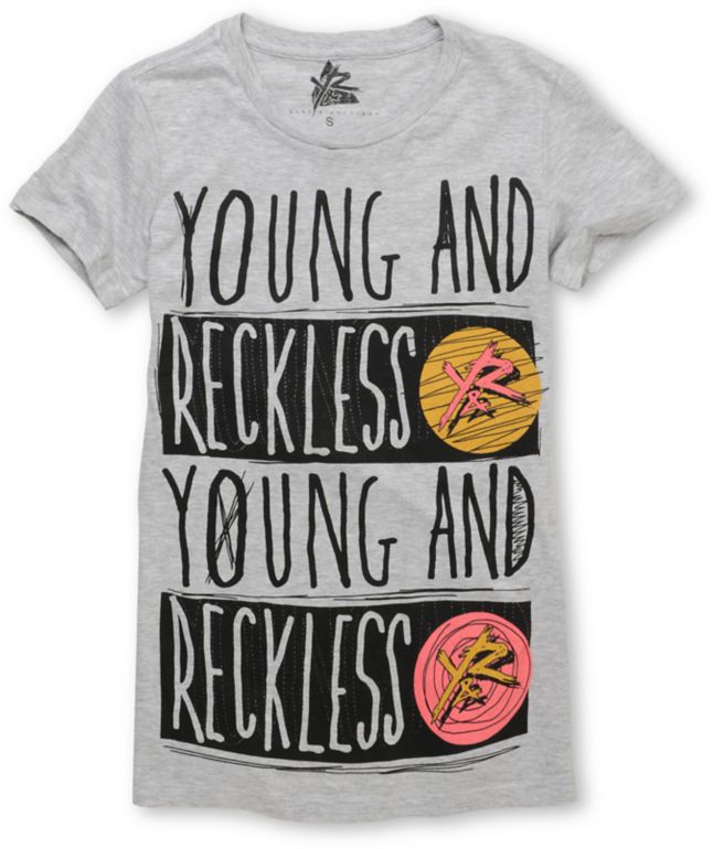Young & Reckless Girls Flood Fill Grey Tee Shirt