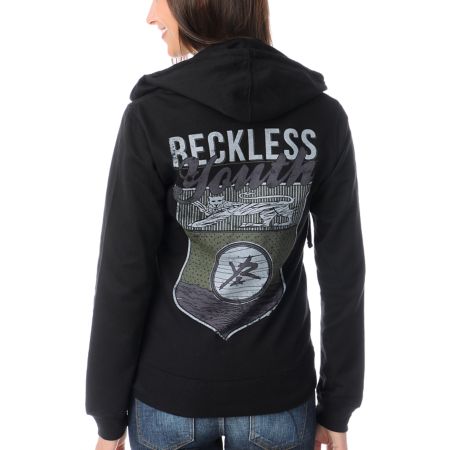Young & Reckless Girls Youth Crest Black Zip Up Hoodie