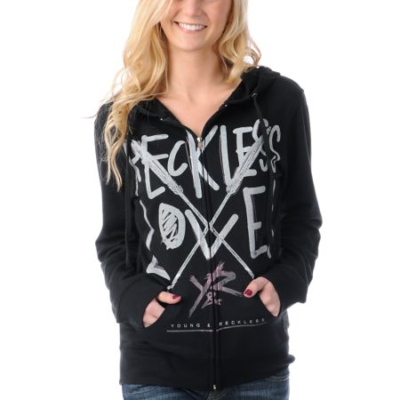 Young & Reckless Girls Arrows Black Zip Up Hoodie