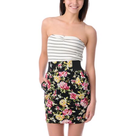 Love, Fire Aurora Black Floral Tube Dress