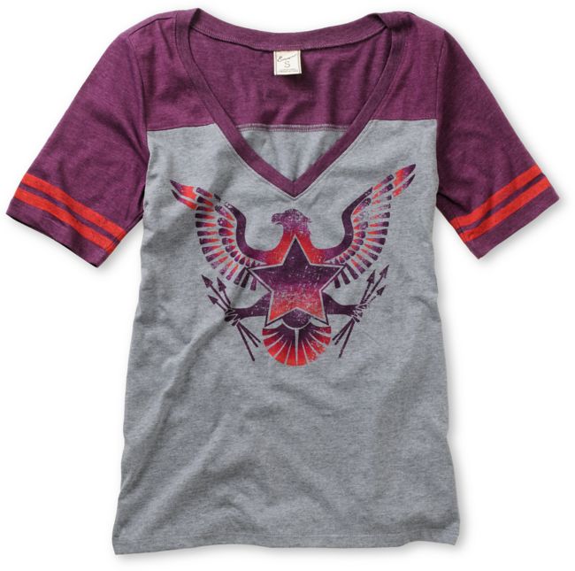Empyre Girls Valley Grey & Purple Football V-Neck Tee Shirt