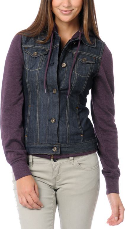 Empyre Girls Roanoke Purple Hooded Jean Vest Jacket