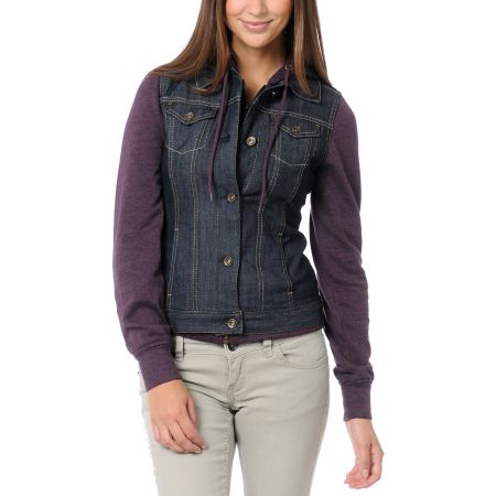Empyre Girls Roanoke Purple Hooded Jean Vest Jacket