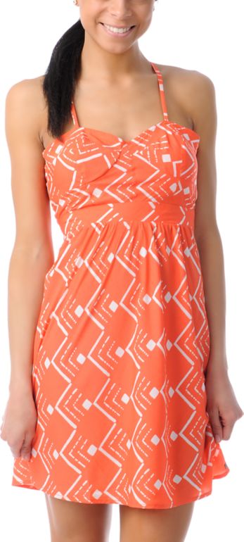 ONeill Luna Coral Orange Tribal Print Dress