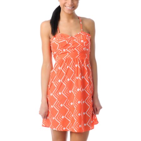 ONeill Luna Coral Orange Tribal Print Dress