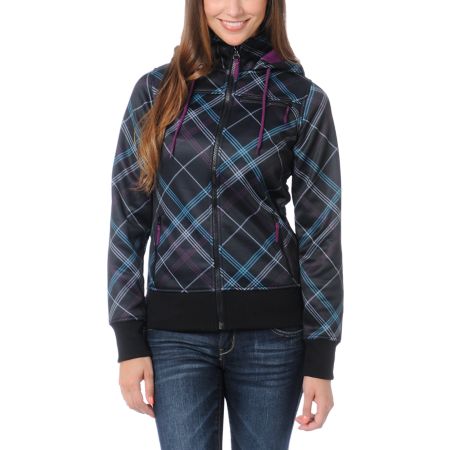 Empyre Girls Timber Black & Purple Plaid Full Zip Tech Fleece Jacket