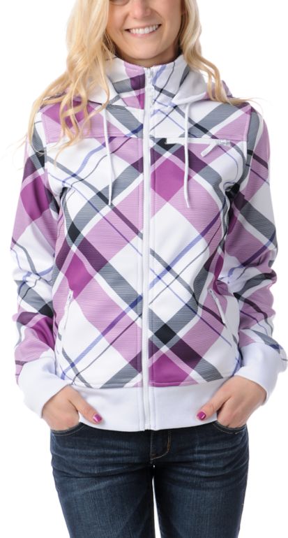 Empyre Girls Timber White & Purple Plaid Tech Fleece Jacket