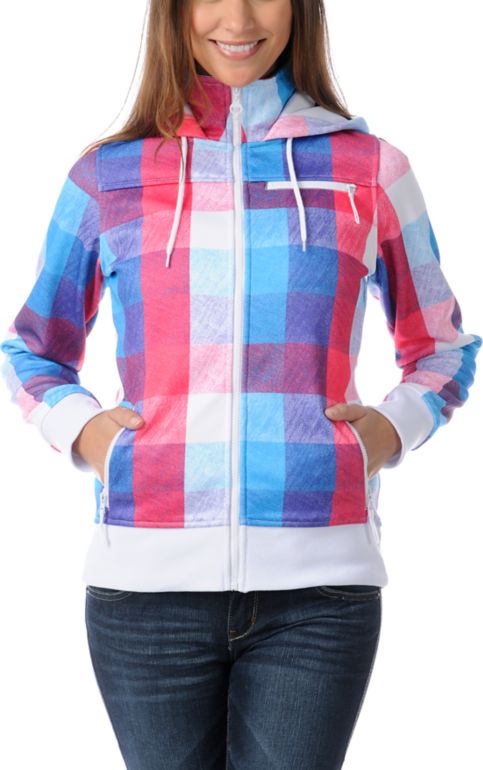 Empyre Girls Timber Pink & Blue Plaid Tech Fleece Jacket