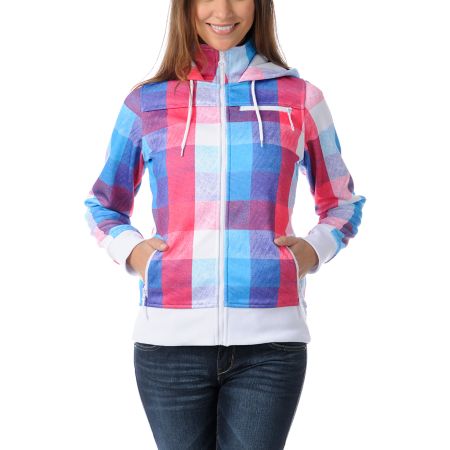 Empyre Girls Timber Pink & Blue Plaid Tech Fleece Jacket