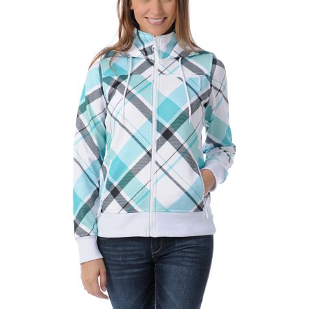 Empyre Girls Timber Teal Plaid Tech Fleece Jacket