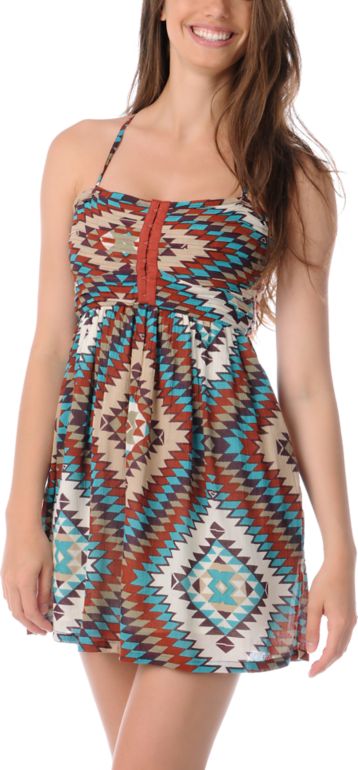Billabong Davenport Rust Red Tribal Woven Dress