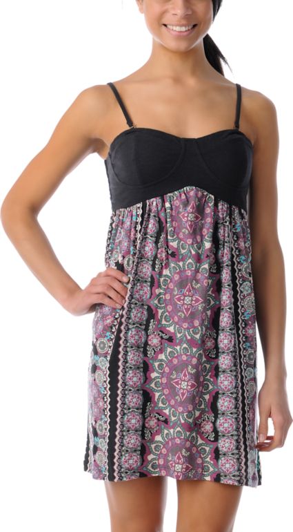 Billabong Crushed On Black & Berry Print Tube Dress