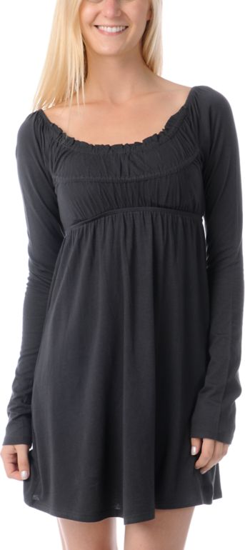 Billabong Girls Benny Charcoal Grey Long Sleeve Dress