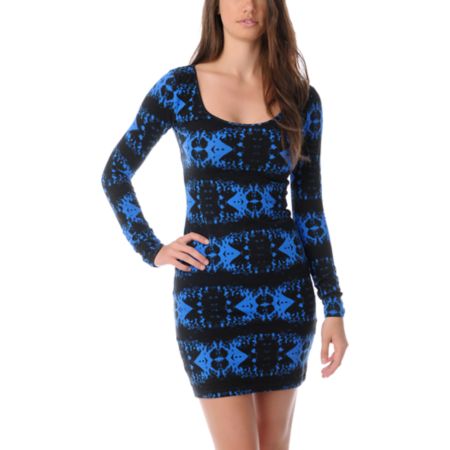 Volcom Walk It Out Black & Blue Body Con Dress
